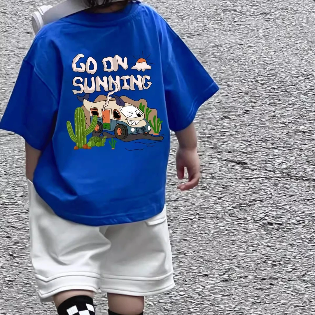 男童网红卡通印花短袖t恤夏装2025新款儿童纯棉帅气潮流半袖上衣