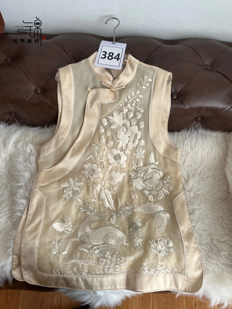 “384“桑蚕丝古法全幅重工刺绣中长款马甲