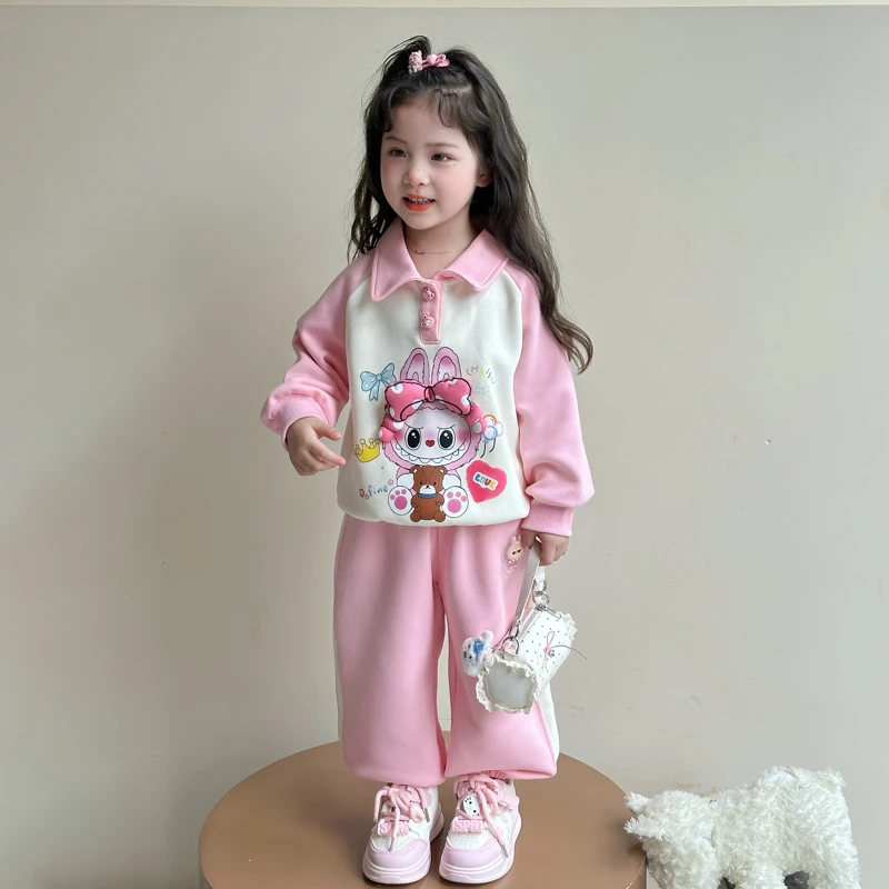 女童拉布布套装春秋款时髦女童polo领卫衣休闲两件套小女孩秋装潮