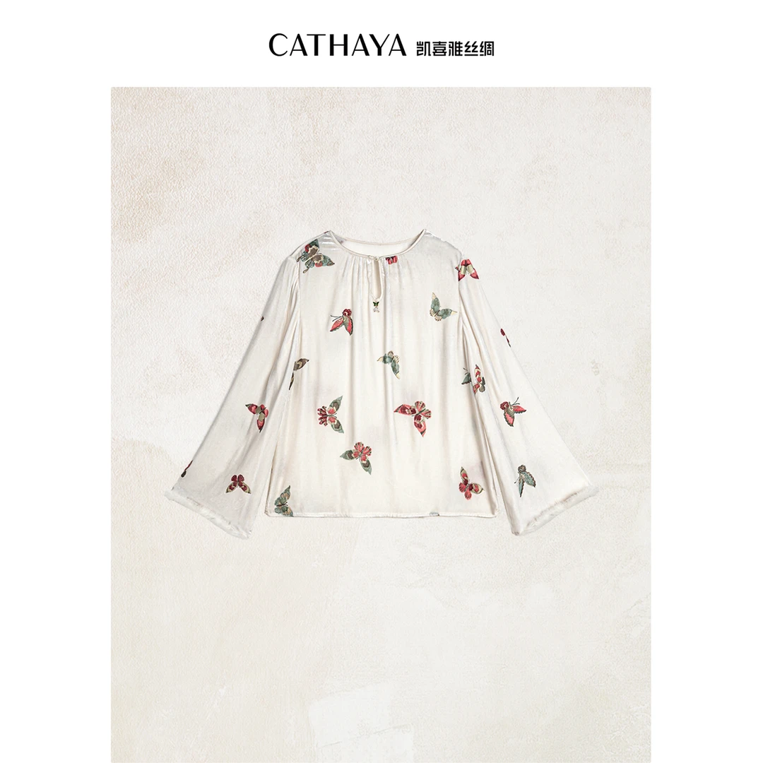 真丝丝绒圆领长袖上衣【CATHAYA/凯喜雅】SMK2FOJM621