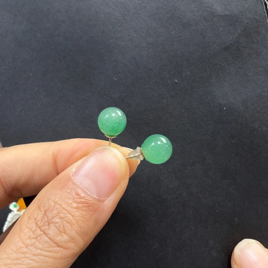 石英质玉银S925镶嵌耳钉