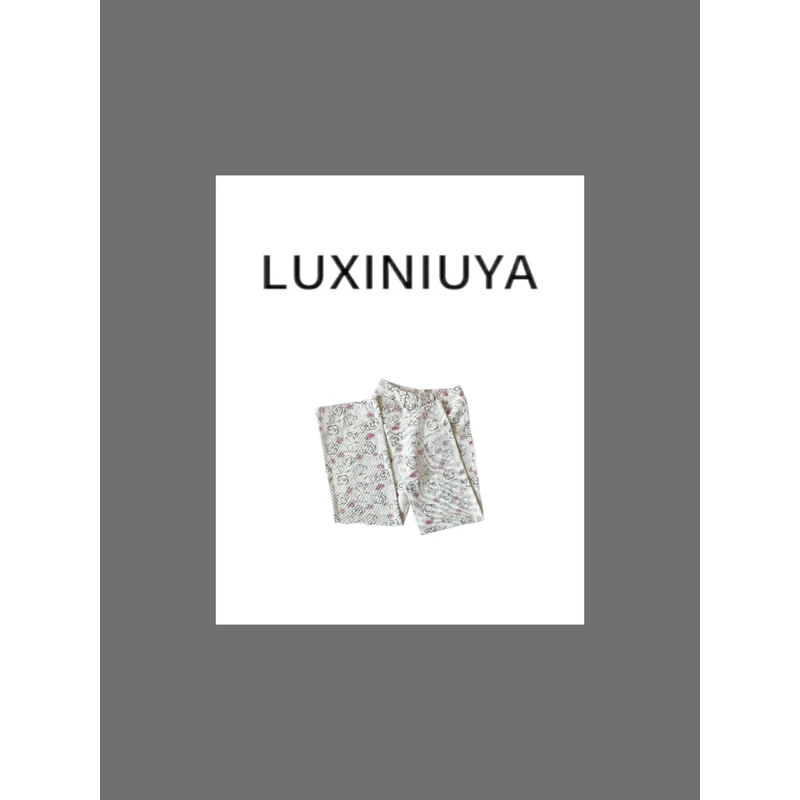 【LUXINIUYA】山茶花 25早春新款花字母直筒牛仔裤#CX2457