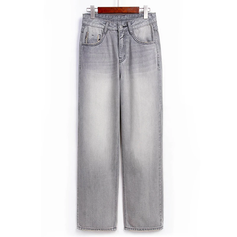 RAIN▪CUN暗霭丨无弹直筒浅色高腰显瘦遮胯时尚百搭阔腿牛仔裤597