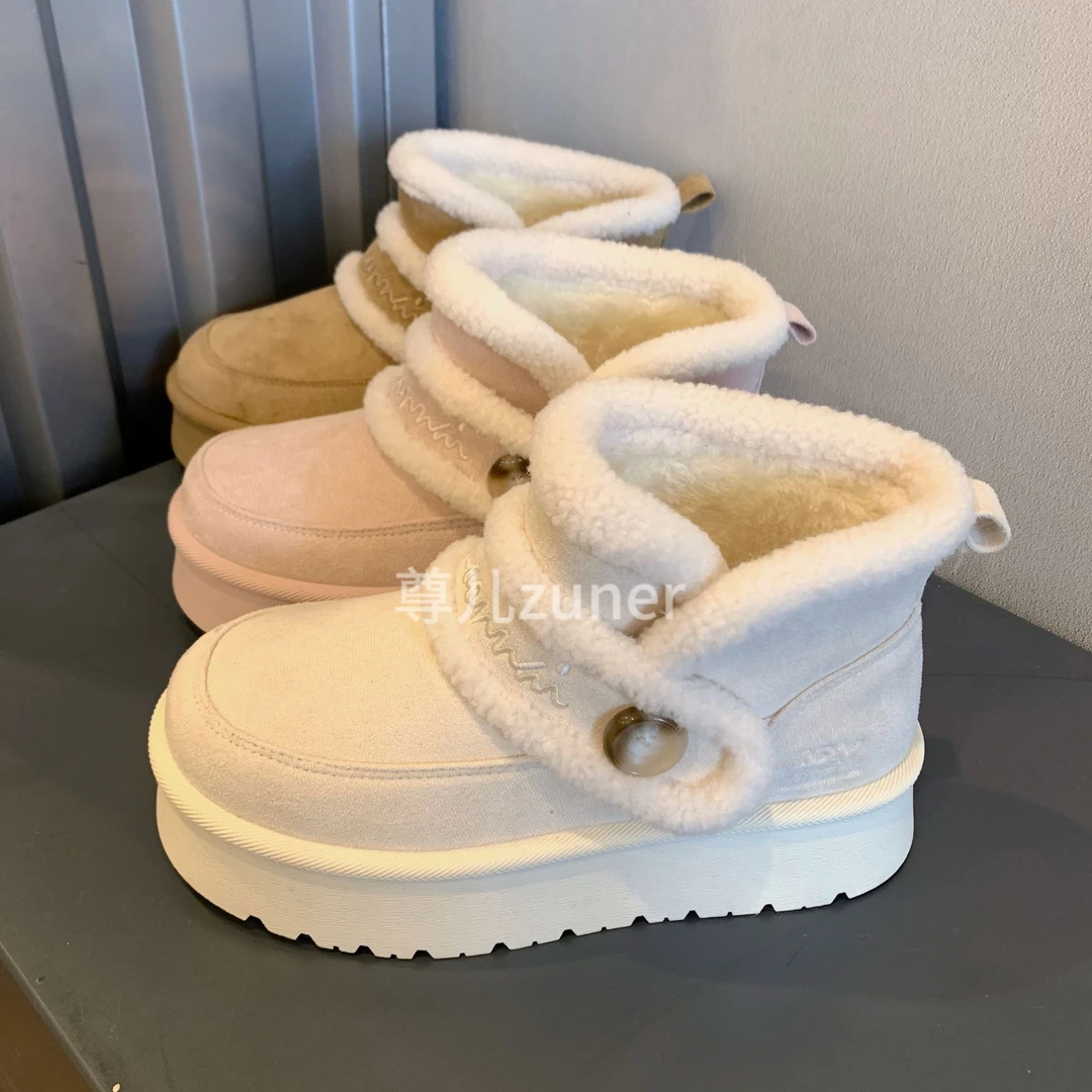 尊儿2025雪地靴冬季韩版厚底时尚加绒外穿保暖百搭休闲新款短靴