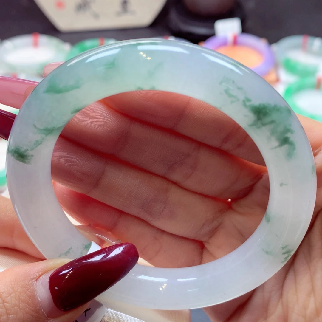 翡翠手镯未镶嵌圆条19号66