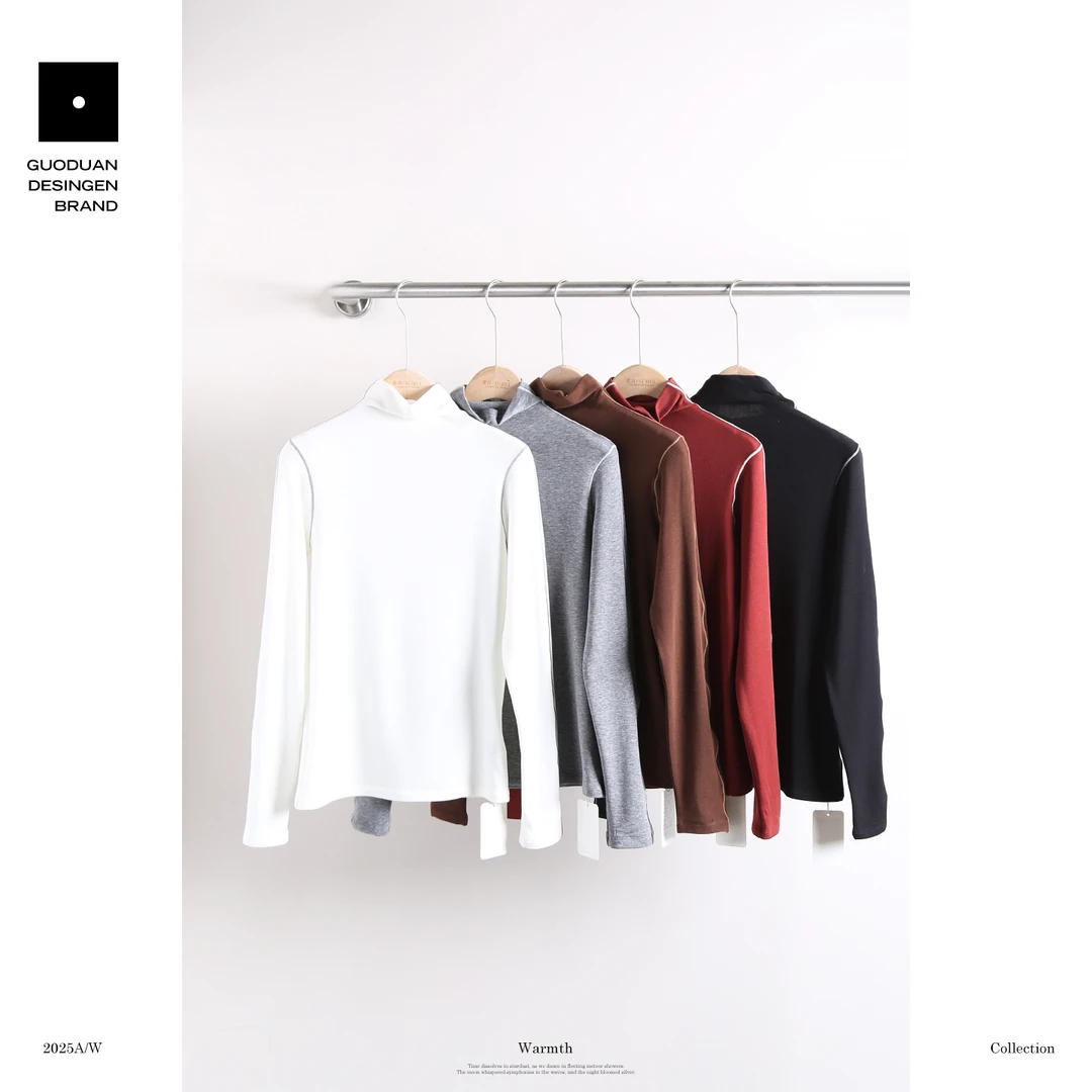 果缎 高领天丝羊毛柔软舒适发热锁温撞线设计高弹打底衫 MJY1-H08