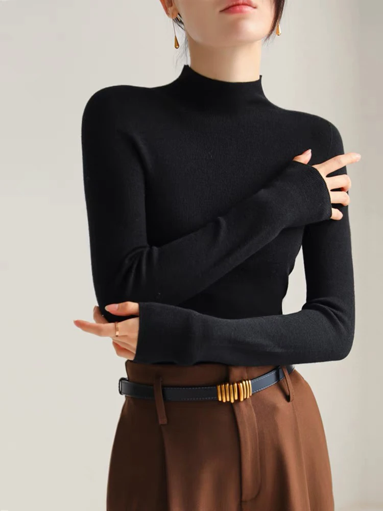 半高领针织毛衣正肩女秋冬季修身显瘦上衣内搭打底衫