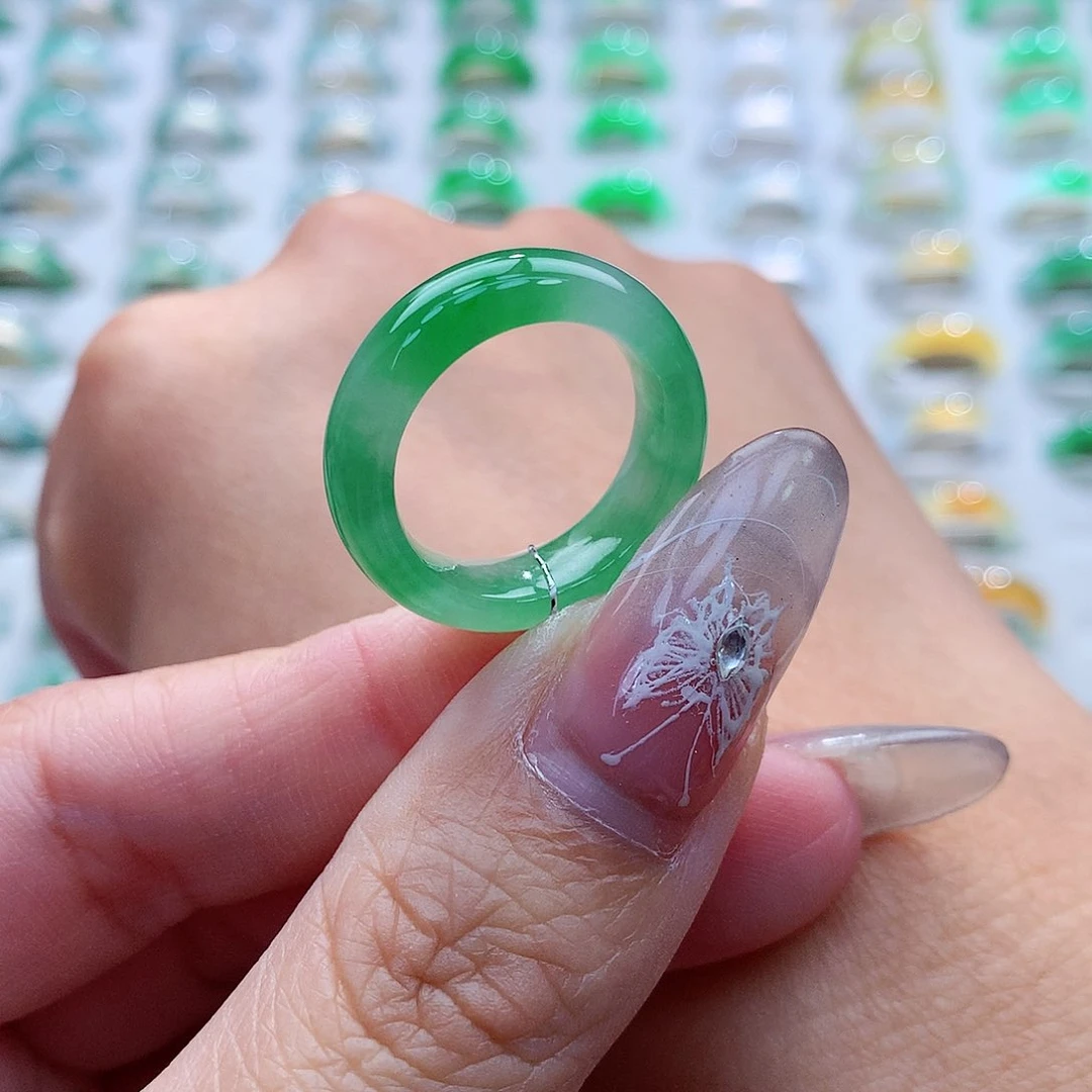 翡翠戒指未镶嵌布***子13-14号