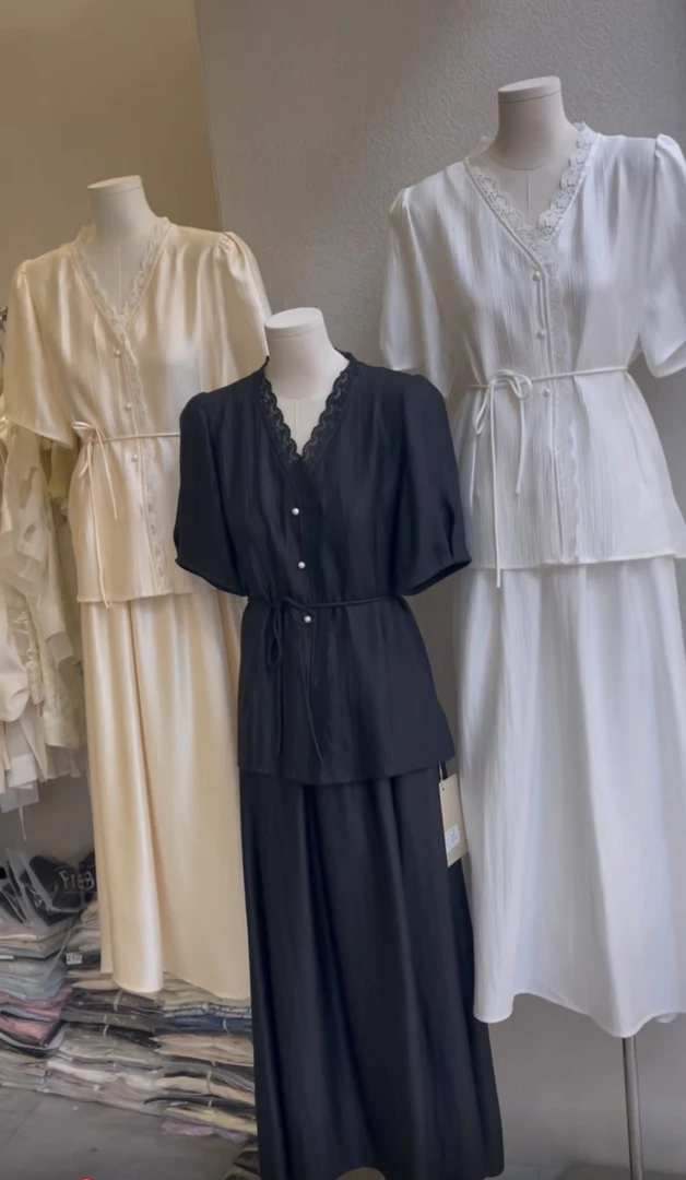 蕾丝花边西装裙套装女夏薄款气质高级感裙子