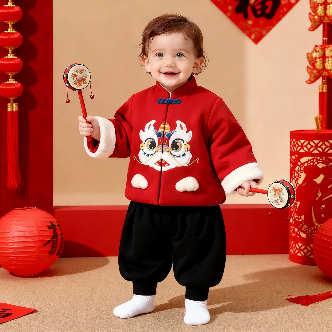 【潘先生高定】狮狮如意婴儿拜年服中式过年喜庆夹棉加厚棉服