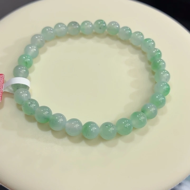 翡翠未镶嵌手链冰胶果绿飘丹青水墨卡6.3