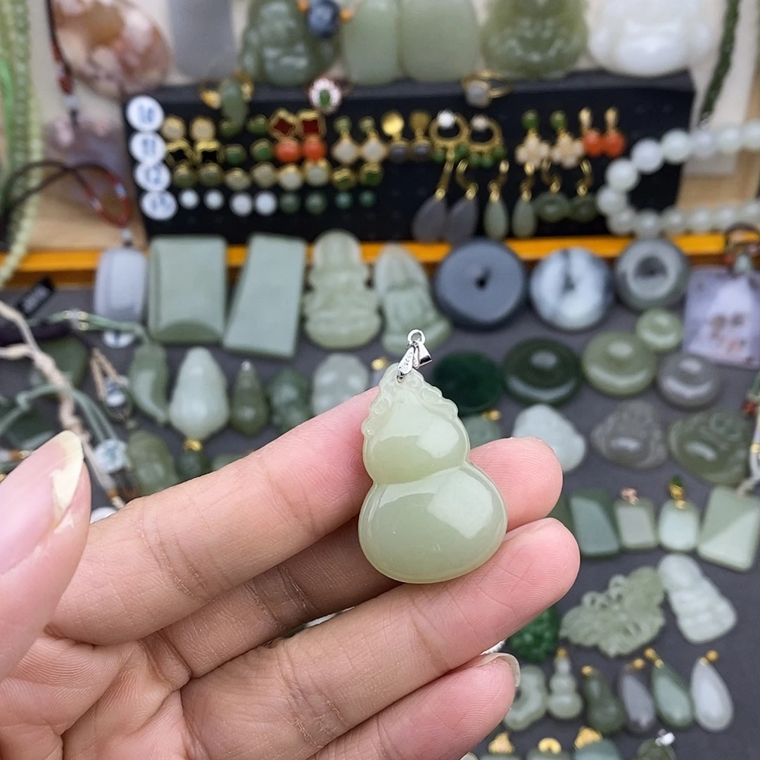 和田玉银S925镶嵌吊坠(不含链)