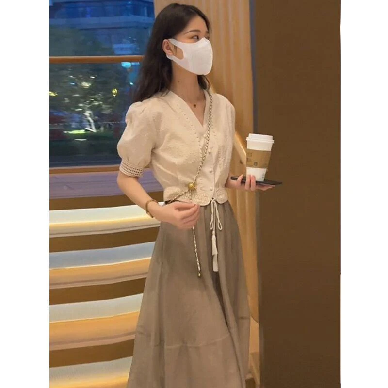 杜拉妮夏装搭配一整套减龄高级感盐系轻熟职业半身裙两件套职业套