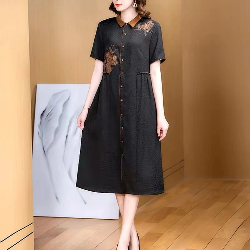 1-2878-28（ 黑色 绿色）新款时尚气质休闲连衣裙