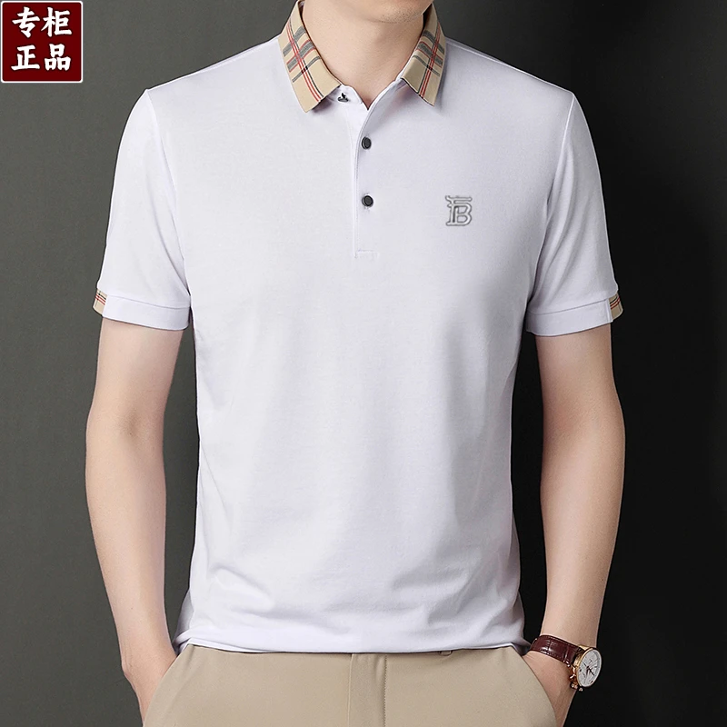 高级感男装翻领t恤时尚休闲夏季男士桑蚕丝短袖中年polo衫男款