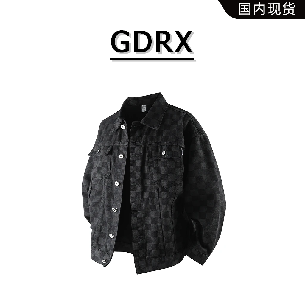 GDRX春季新款复古美式夹克潮流百搭高街撞色格子高级感外套男