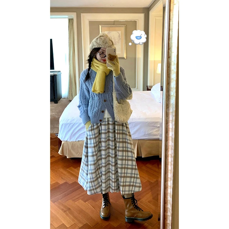 2026新款女士秋冬季慵懒风日系复古麻花针织开衫高腰显瘦半身裙