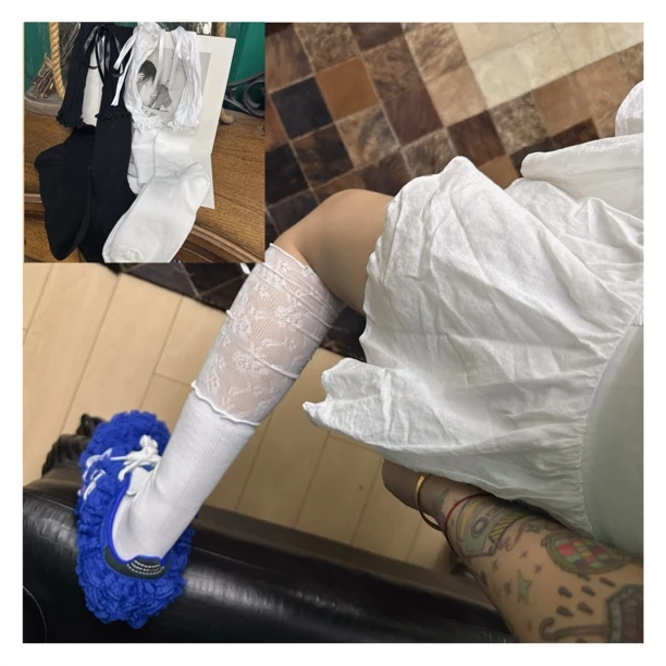 拼接蕾丝小腿袜及膝袜百搭高级轻奢品质ins设计师穿搭街拍网红