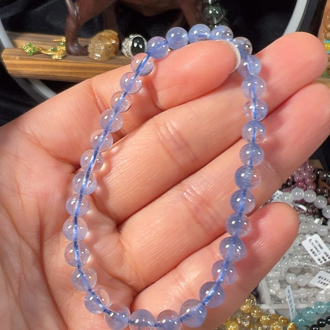 水晶手串未镶嵌巴西蓝线水晶5.8mm透体单圈手串