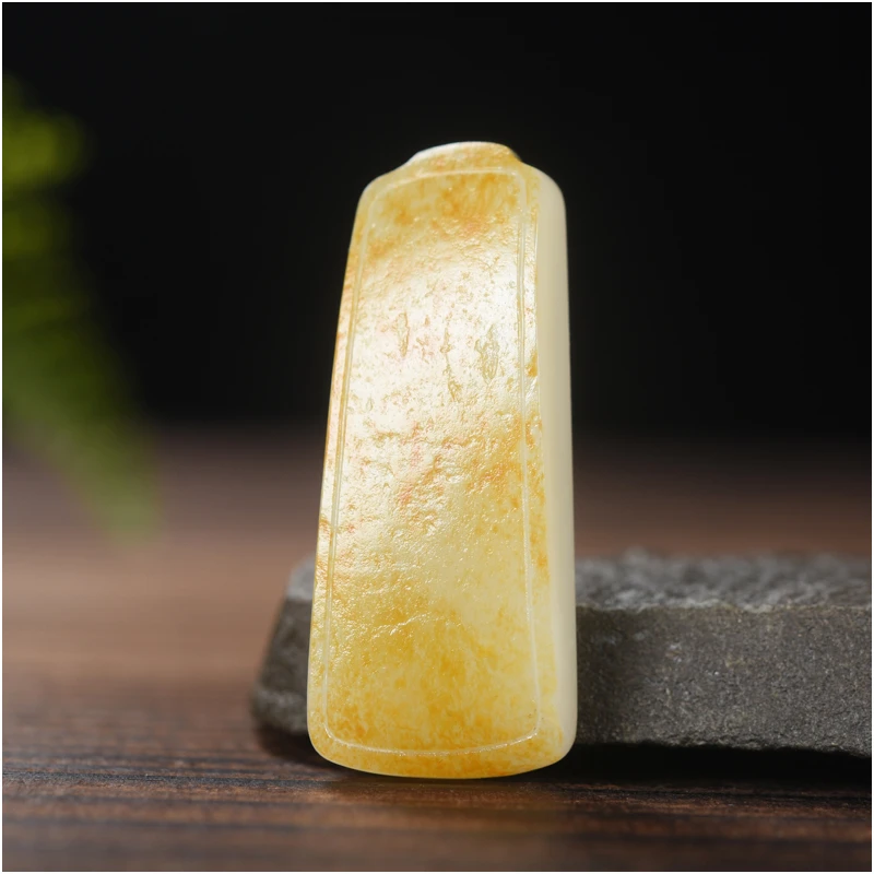 玉石缘【平安无事牌14g】新疆和田玉满皮籽料精品男女款挂件吊坠
