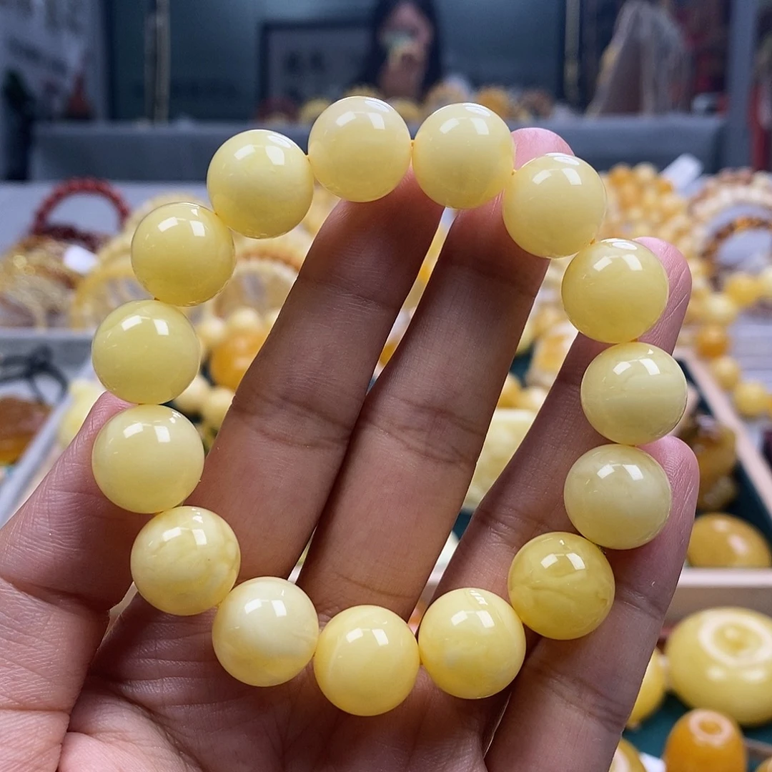 未镶嵌琥珀珠宝奇石14白花蜡圆珠23.8