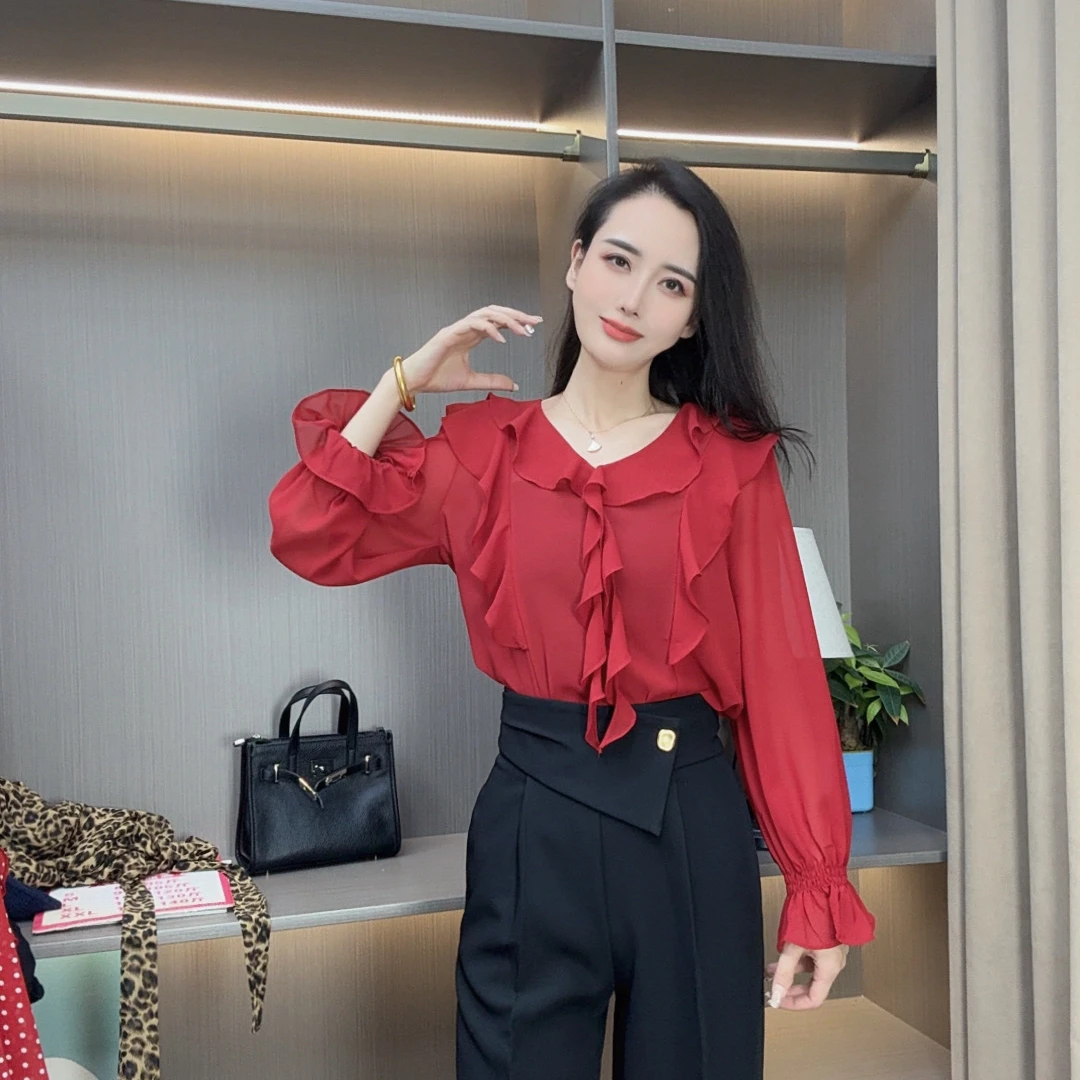 韩版气质简约时尚套装荷叶边修身自然密语国潮新风
