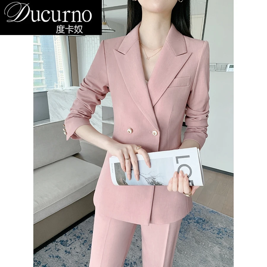 粉色西装女职业正装套装气质女神范高级感工作服时尚西装套装女装