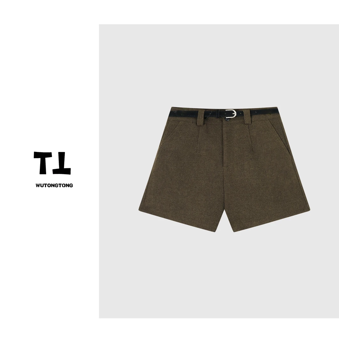 【吴童自制】冬季新款加厚呢子短裤女显瘦百搭韩版三分裤62923