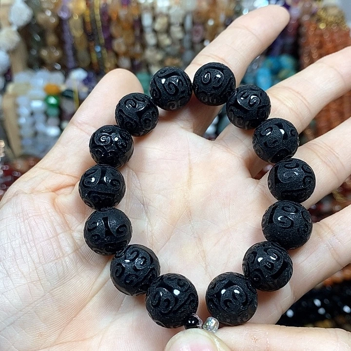 玛瑙/玉髓未镶嵌珠宝半成品玛瑙回纹雕刻卡14mm