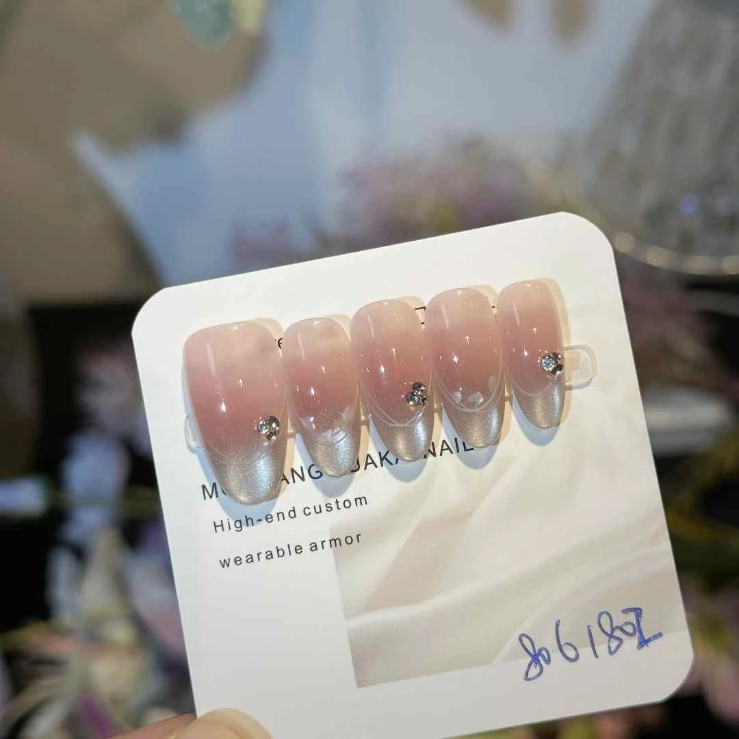 【空山新雨】显白腮红清透感猫眼贝壳美甲8061802 十片纯手工穿戴甲