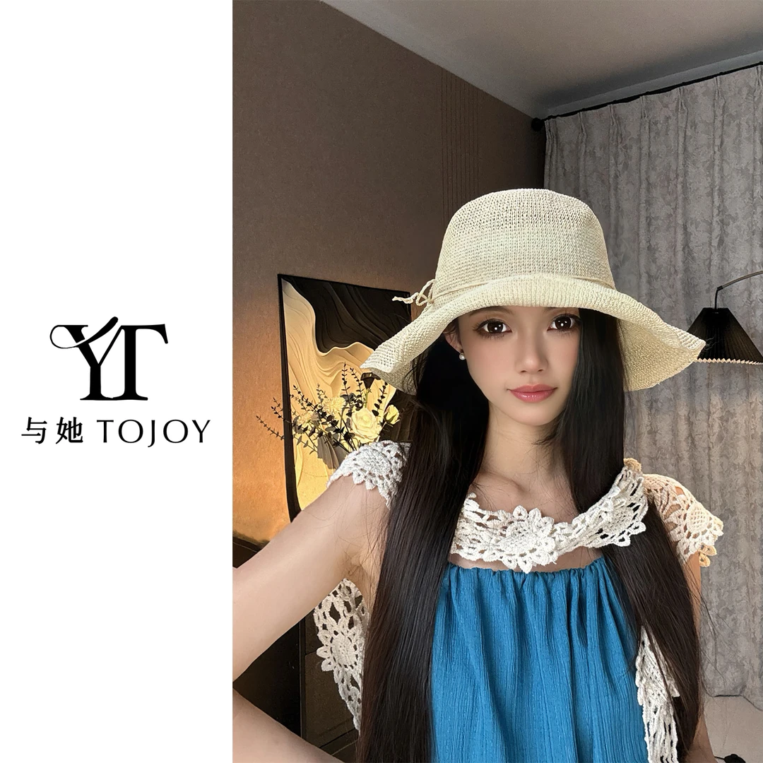【带腰绳蝴蝶结】纸草手工编织时尚气质百搭大帽檐渔夫帽遮阳防晒帽