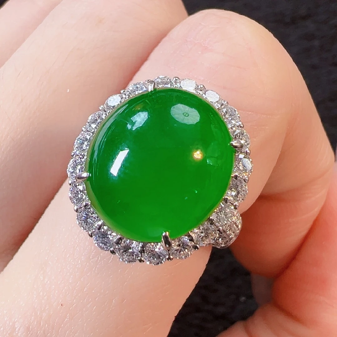 翡翠戒指18K金镶嵌签收后24小时鉴赏期