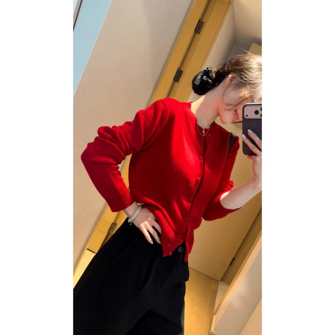 【好运毛衫】100%澳毛红色针织毛衫