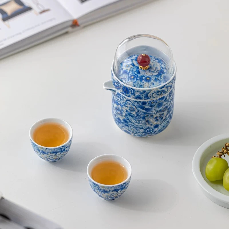 大海茶器@@G091-青花旅行茶具