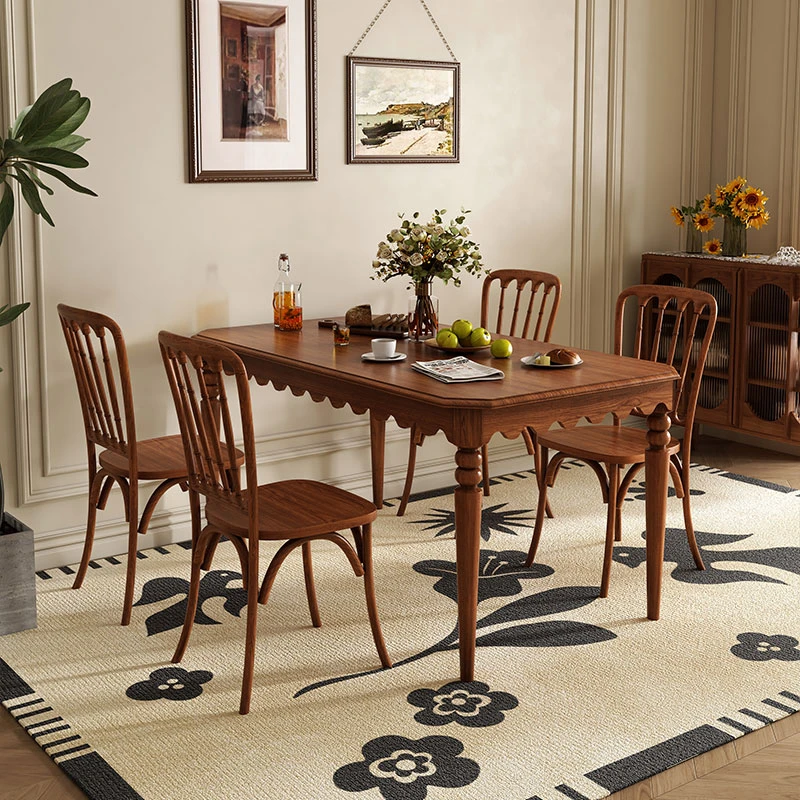 中古风全实木餐桌2025新款家用小户型白蜡木法式复古长方形饭桌椅