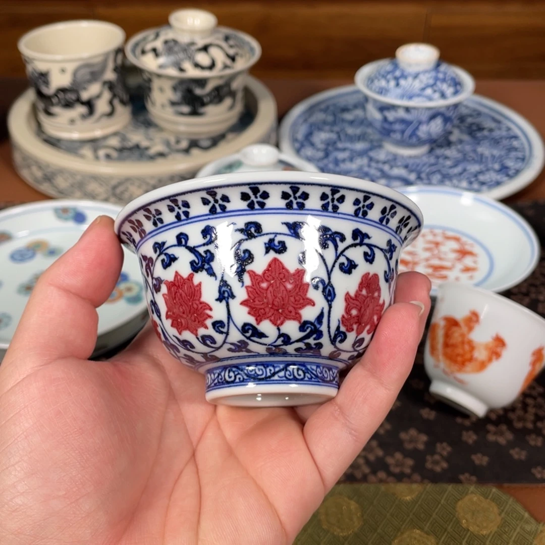 瓷片柴窑青花釉里红压手杯