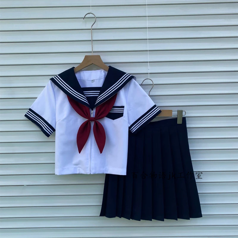 正版日系jk制服中间服基础款短袖改良白三本水手服套装学院风班服