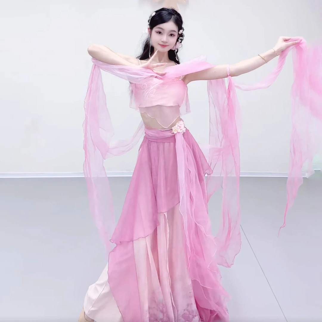 新款古典舞身韵修身纱衣飘逸超仙演出大裙摆中国舞舞蹈服