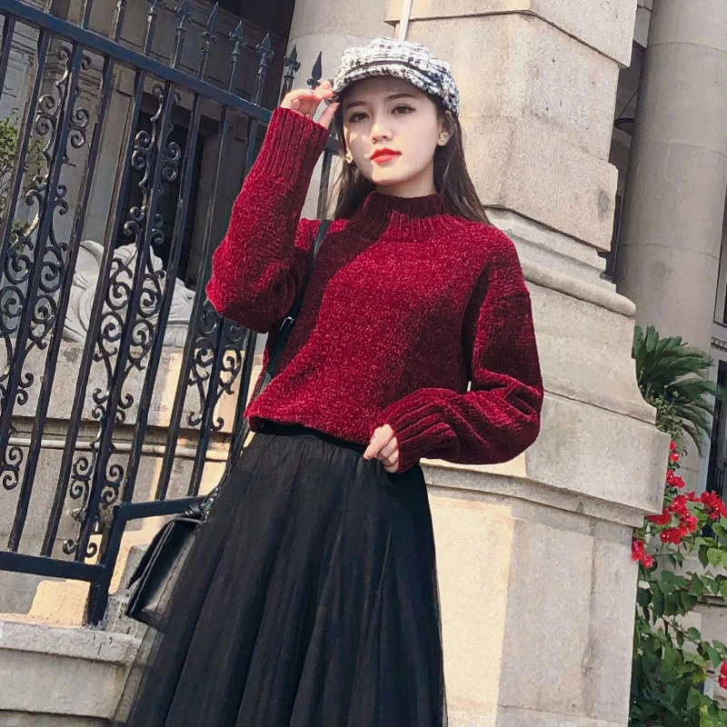 半高领套头加厚毛衣