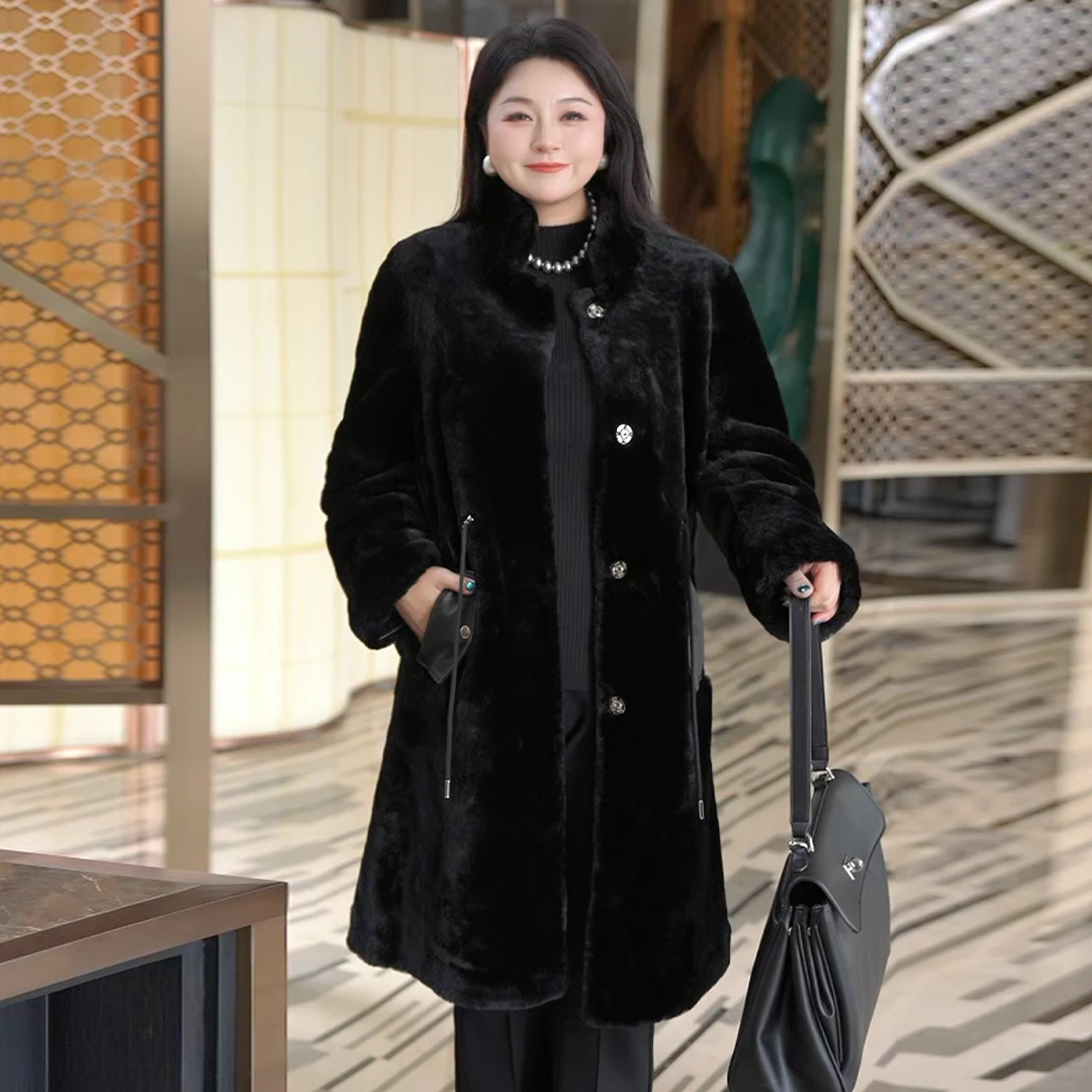 【真羊皮革进口皮草】MsShe大码女装2025冬装老钱风大衣J~B2511026