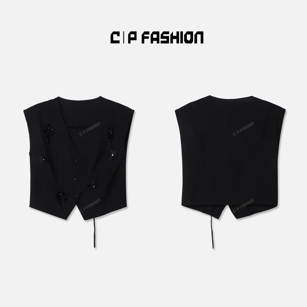 CP【眠于今秋】亚麻+钉珠重工马甲气质轻奢时尚休闲百搭J05539MJ242