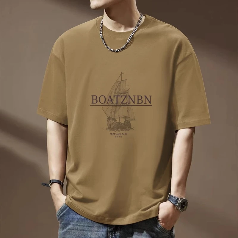 BOTEMER/比提米尔时尚t恤男士夏季休闲宽松大码潮流圆领印花T恤