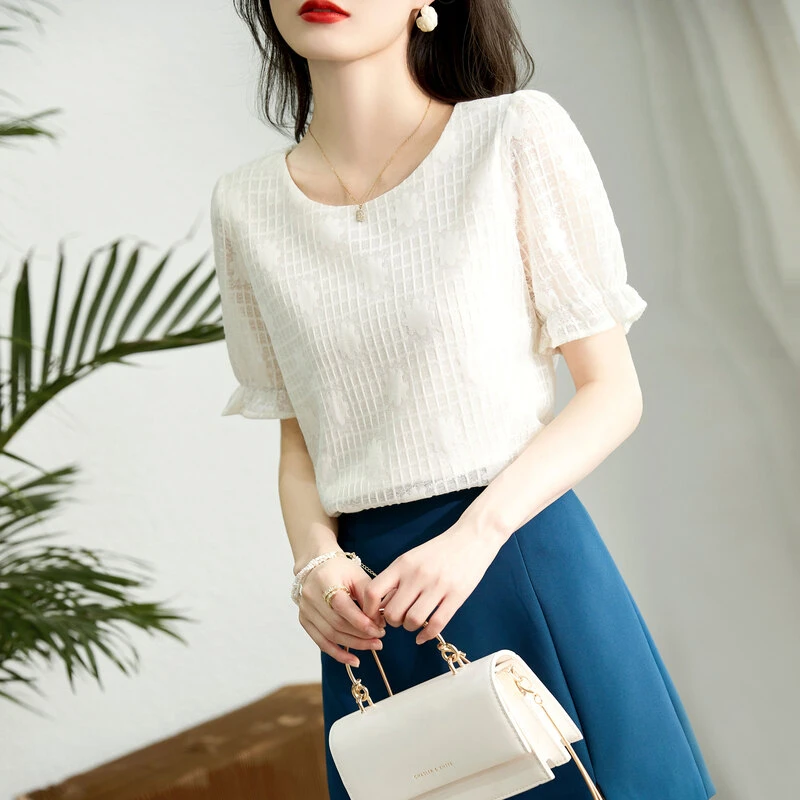 时尚气质甜美短袖衬衫SXCS22145