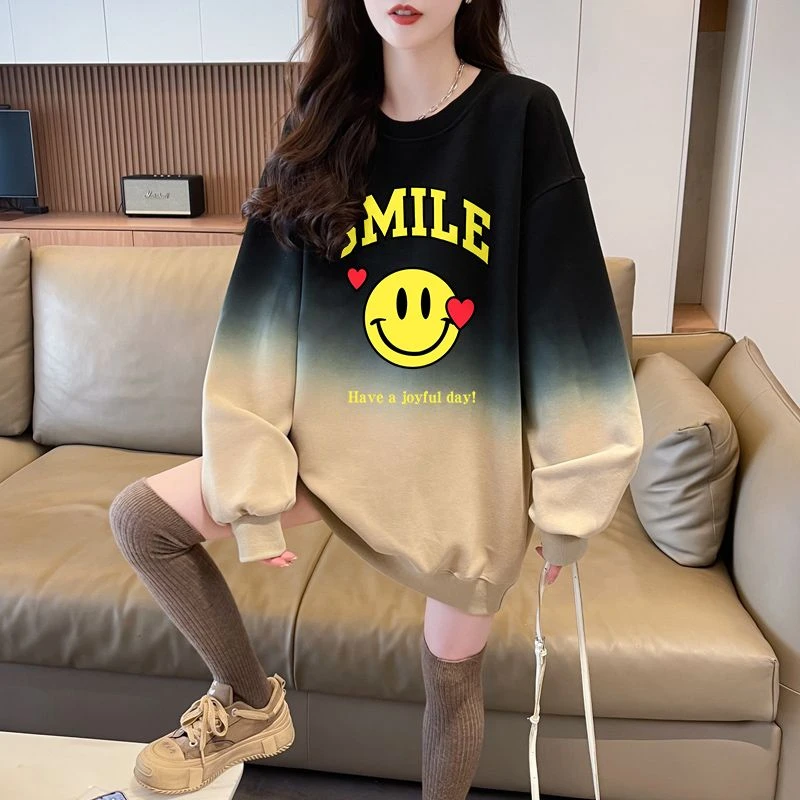 大码女装渐变色卫衣女秋冬爆款时尚宽松高级感加绒加厚显瘦上衣潮