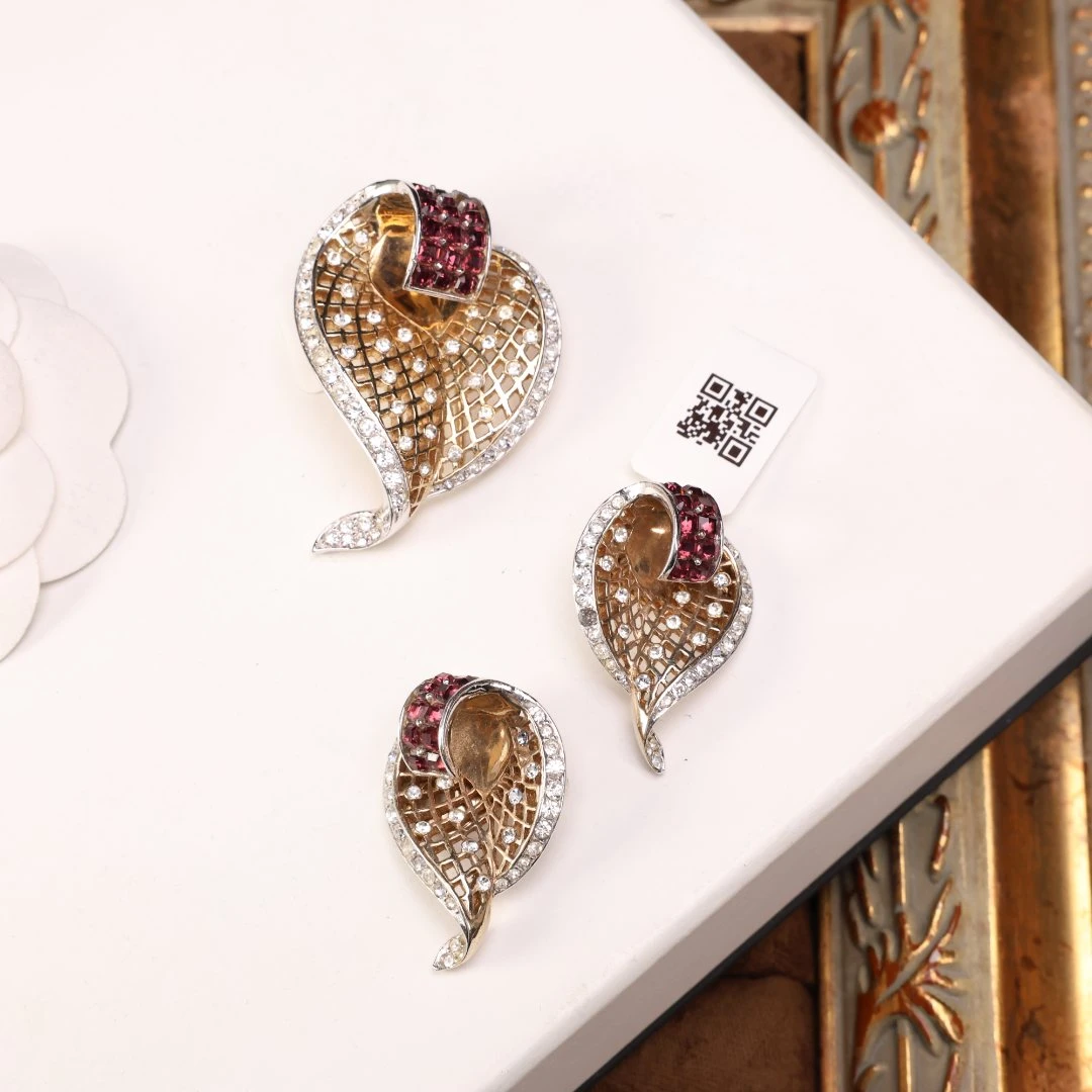 合金胸针 柚礼中古/叶子胸针耳夹套装cx510767