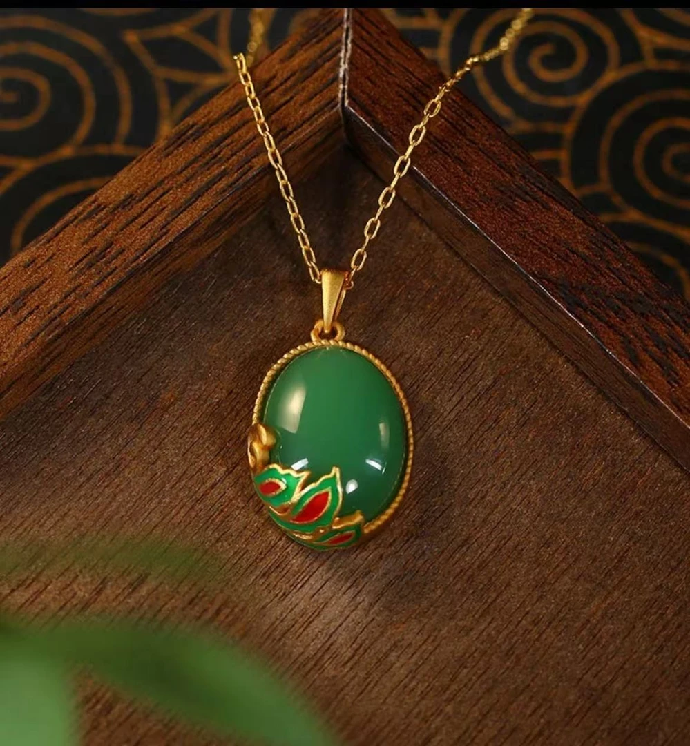 铜合金项链 新款兰花蛋面项链女国潮古风X011