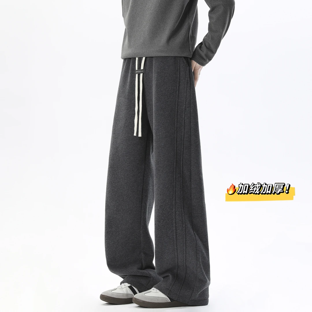 新款加绒加厚休闲裤男宽松运动卫裤冬季潮牌长裤子潮牌直筒裤
