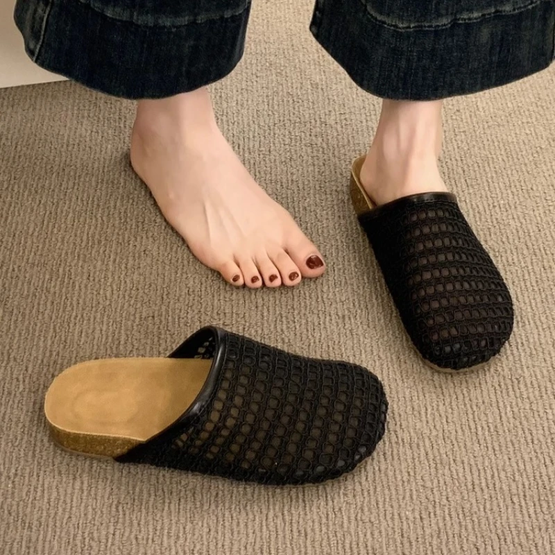 厚底渔网勃肯拖鞋女夏季外穿2025新款配裙子包头半拖鞋懒人凉拖鞋