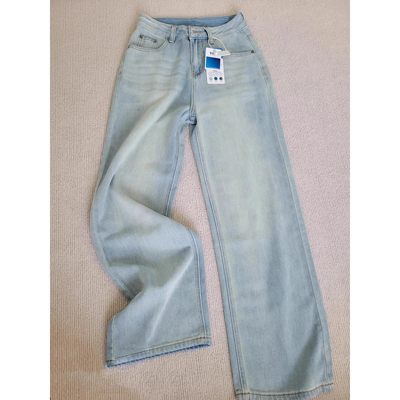 莱赛尔天丝牛仔裤女裤子夏季薄款高腰垂感阔腿宽松窄版冰丝直筒裤