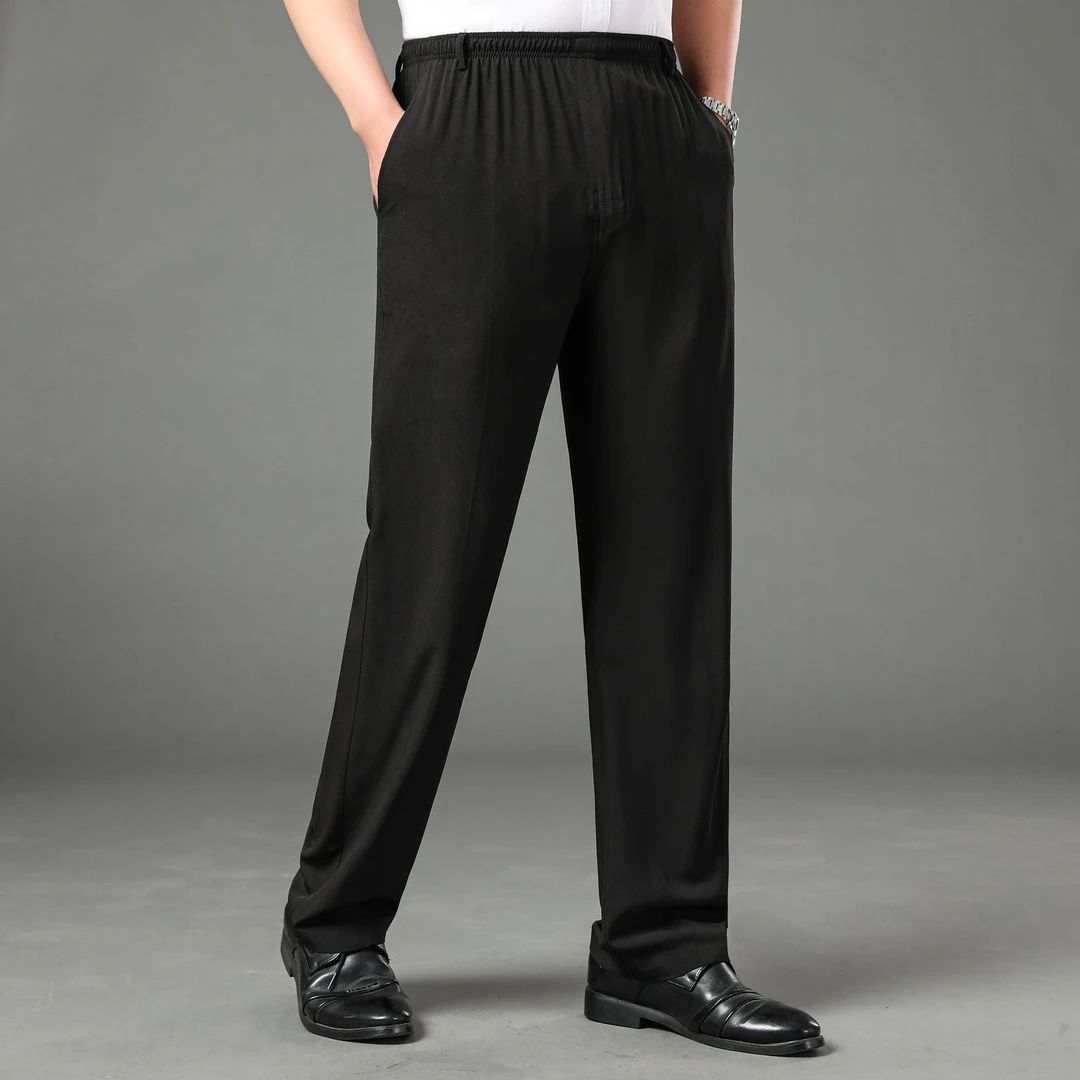 男士桑蚕丝夏季休闲百搭薄款轻薄柔软透气凉爽商务时尚男士长裤